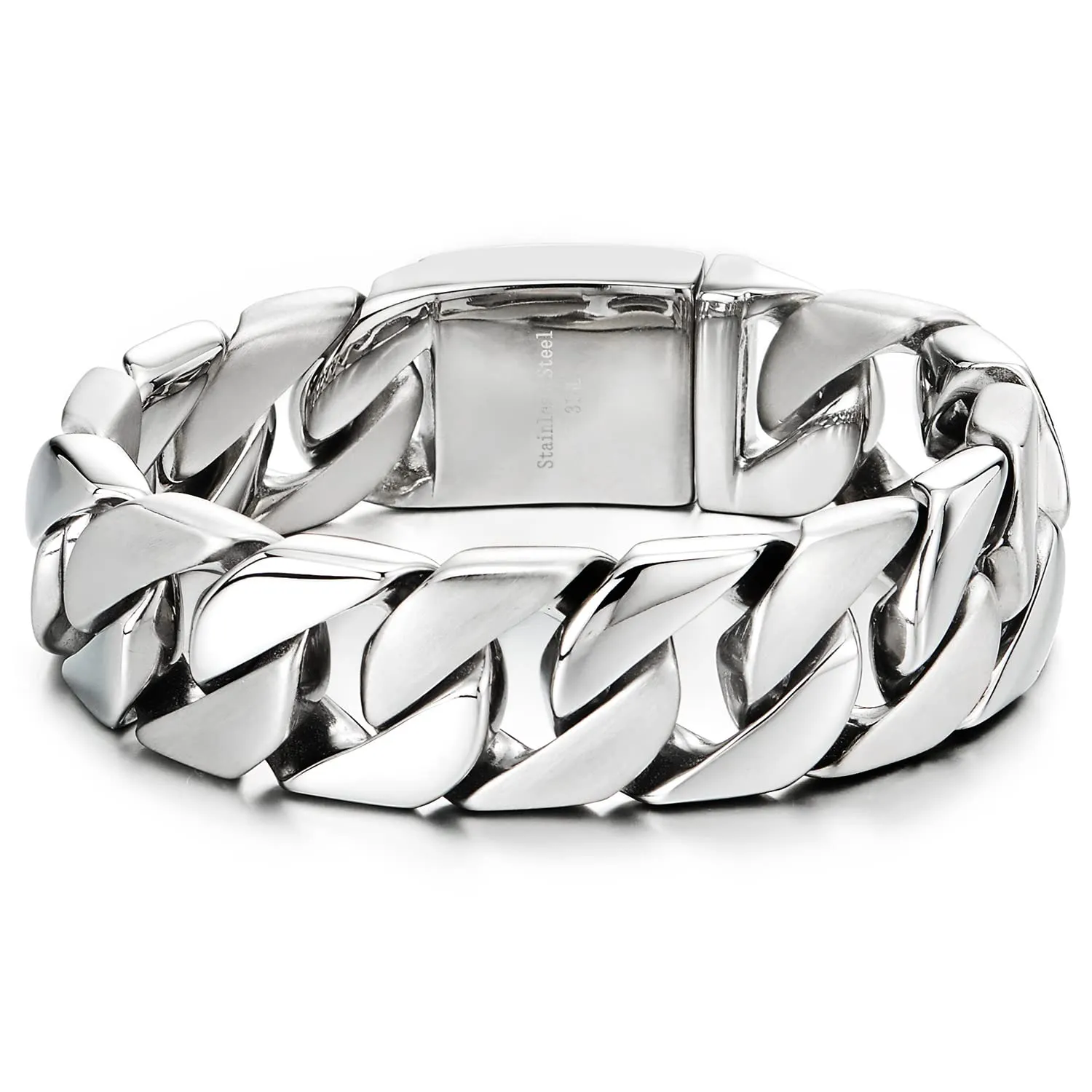 COOLSTEELANDBEYOND Masculine Mens Stainless Steel Large Curb Chain Link Bracelet