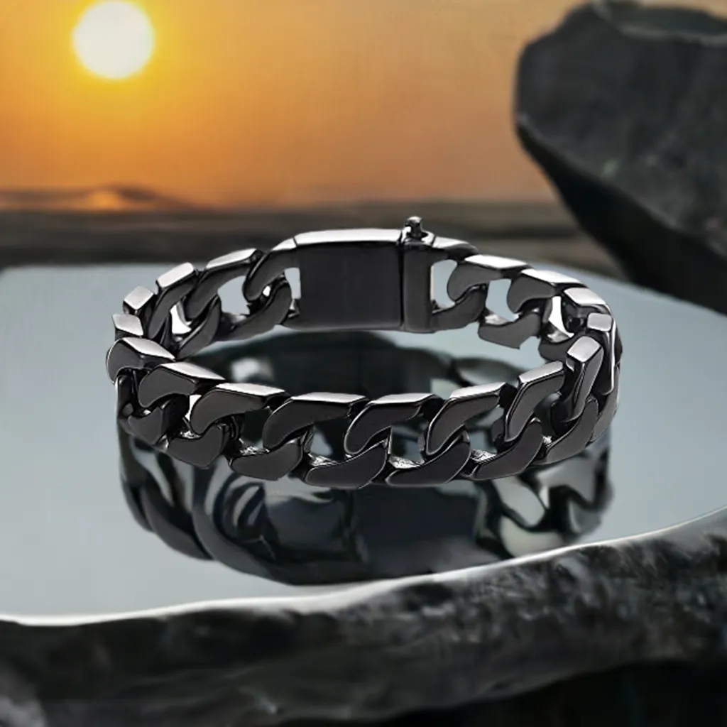 COOLSTEELANDBEYOND Masculine Mens Stainless Steel Large Curb Chain Link Bracelet