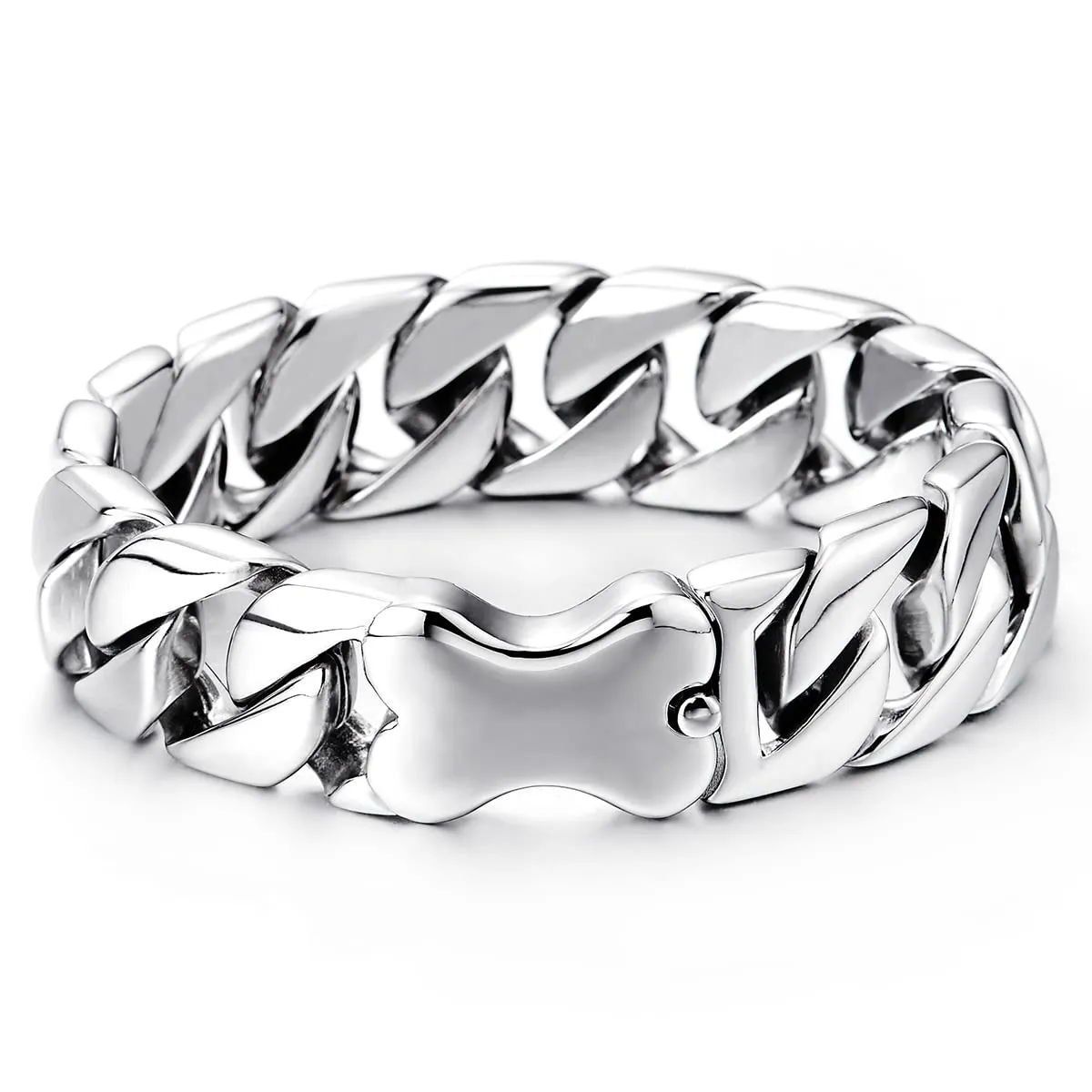 COOLSTEELANDBEYOND Masculine Mens Stainless Steel Large Curb Chain Link Bracelet