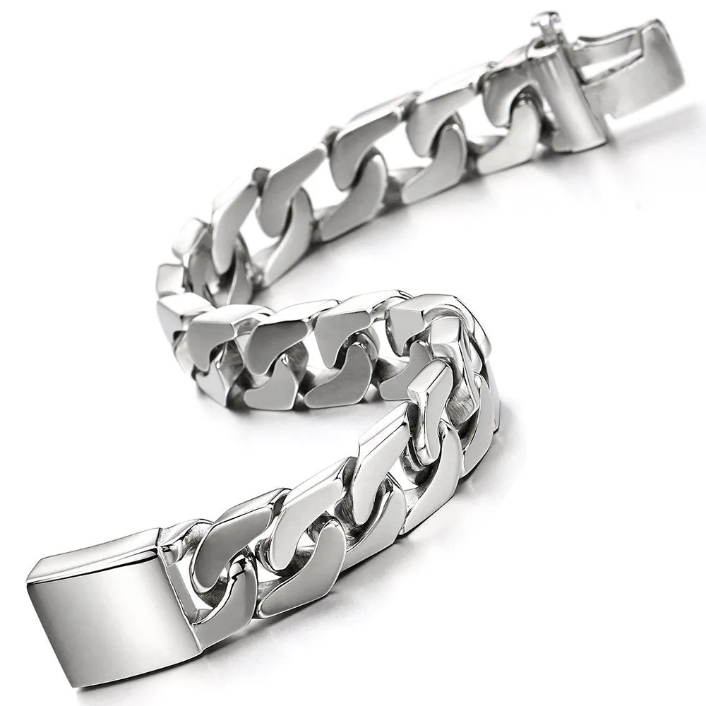 COOLSTEELANDBEYOND Masculine Mens Stainless Steel Large Curb Chain Link Bracelet