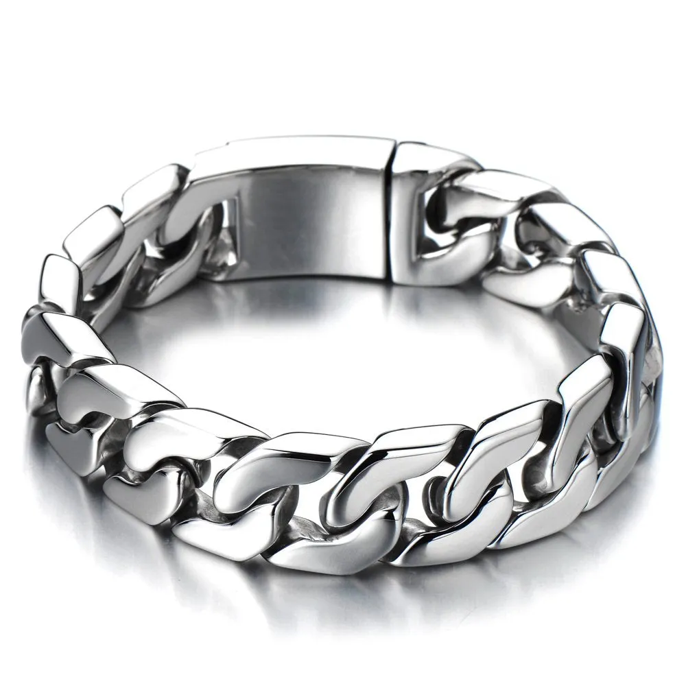 COOLSTEELANDBEYOND Masculine Mens Stainless Steel Large Curb Chain Link Bracelet