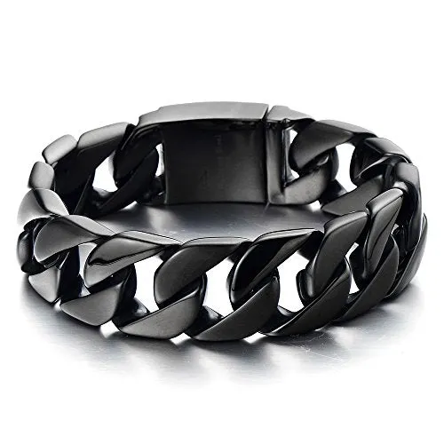 COOLSTEELANDBEYOND Masculine Mens Stainless Steel Large Curb Chain Link Bracelet