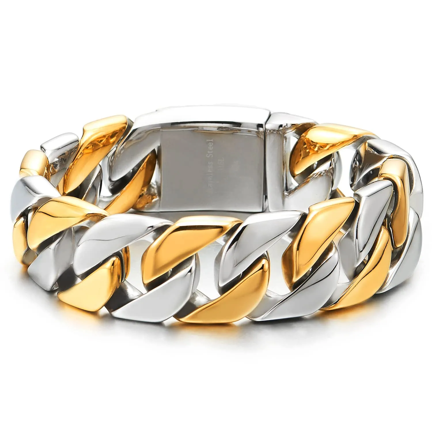 COOLSTEELANDBEYOND Masculine Mens Stainless Steel Large Curb Chain Link Bracelet