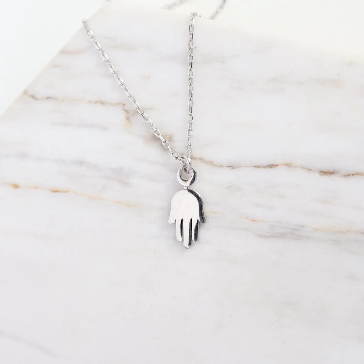 Dainty and Sleek Silver Hamsa Necklace