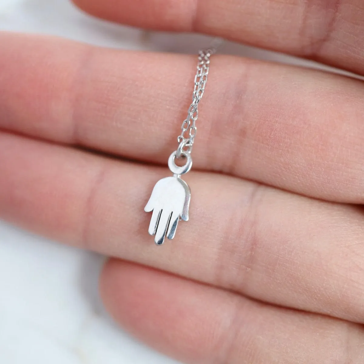 Dainty and Sleek Silver Hamsa Necklace