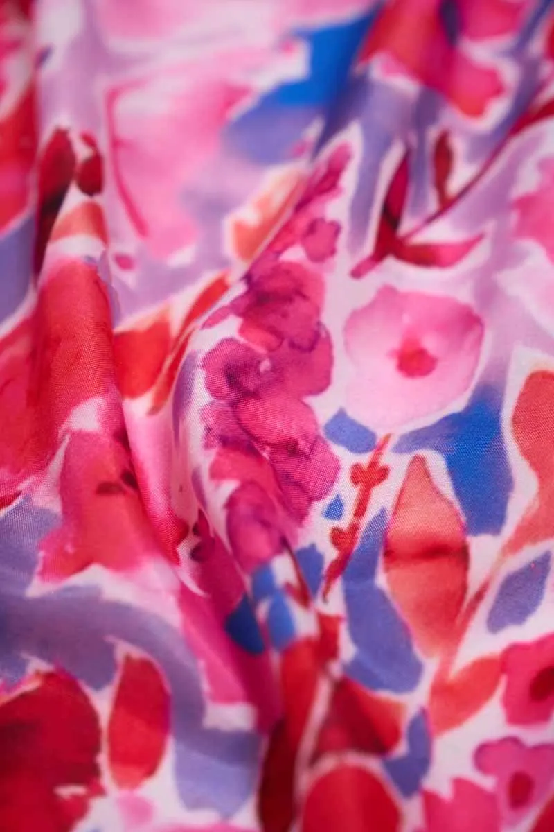 Dazzling Blue Pink Fluid Floral Pattern Printed Muslin Fabric