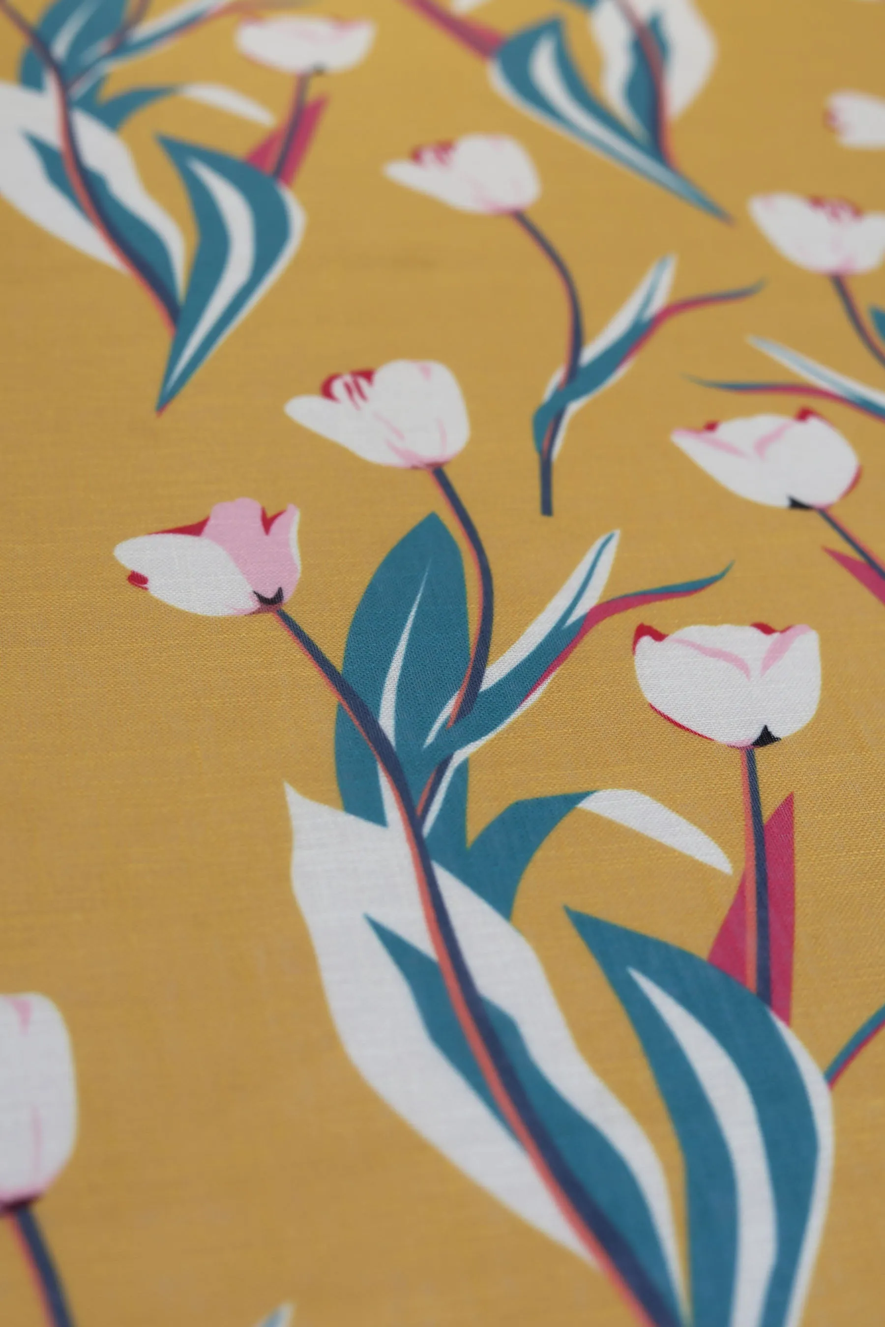 Deep Mustard Floral Pattern Printed Eco Poly Linen Fabric