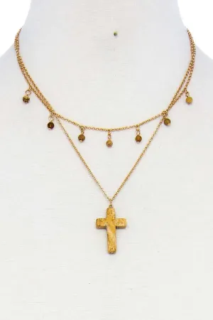 Double Layered Cross Pendant Chain Necklace