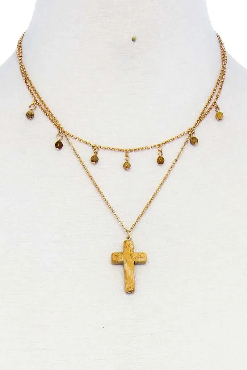 Double Layered Cross Pendant Chain Necklace