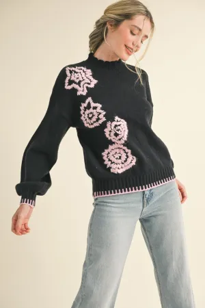 EMBROIDERED FLOWERS SWEATER