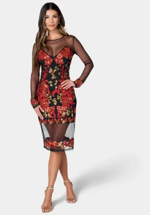 Embroidered Mesh Midi Dress