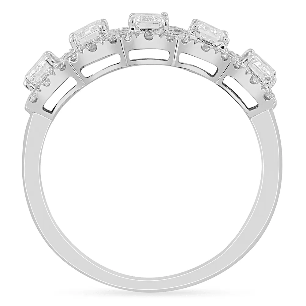 Emerald Cut Multi Station Dress Ring with 1.30ct of Laboratory Grown Diamonds in Sterling Silver and Platinum