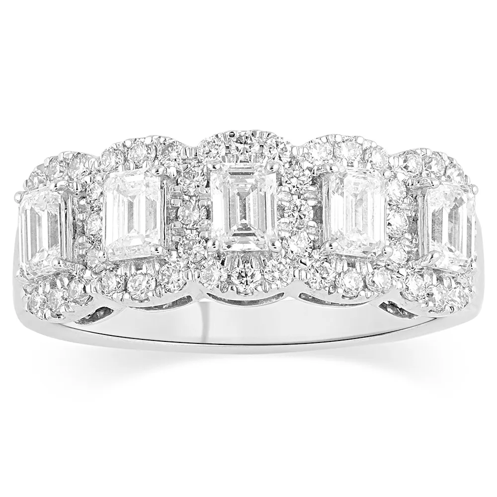 Emerald Cut Multi Station Dress Ring with 1.30ct of Laboratory Grown Diamonds in Sterling Silver and Platinum