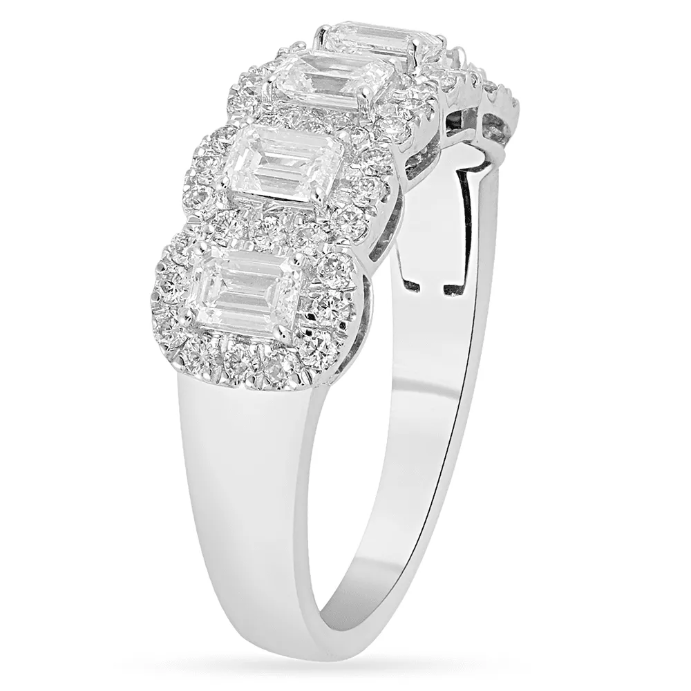 Emerald Cut Multi Station Dress Ring with 1.30ct of Laboratory Grown Diamonds in Sterling Silver and Platinum