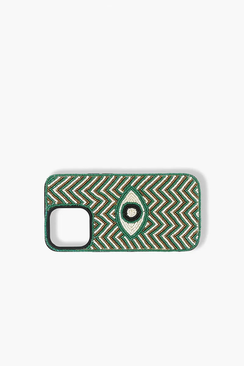 Emerald Evil Eye Beaded Iphone 14Pro Case