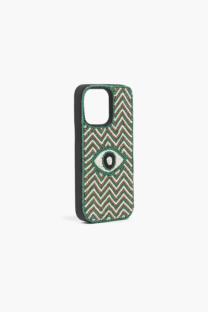 Emerald Evil Eye Beaded Iphone 14Pro Case