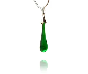 Emerald Green Glass Drop Pendant Necklace