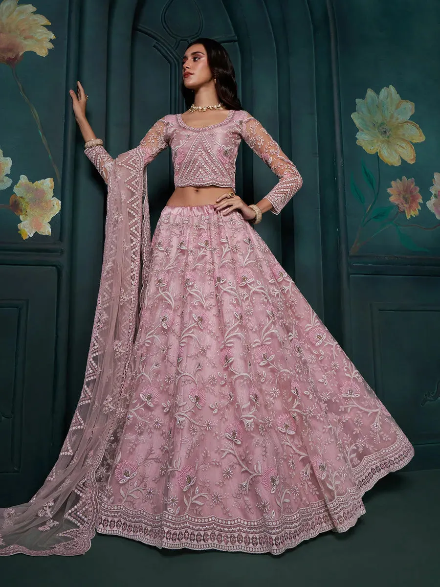 Exquisite Dusty Pink Embroidered Bridal Lehenga Choli