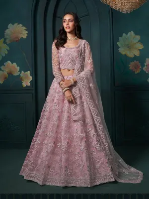 Exquisite Dusty Pink Embroidered Bridal Lehenga Choli