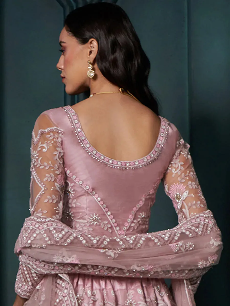 Exquisite Dusty Pink Embroidered Bridal Lehenga Choli