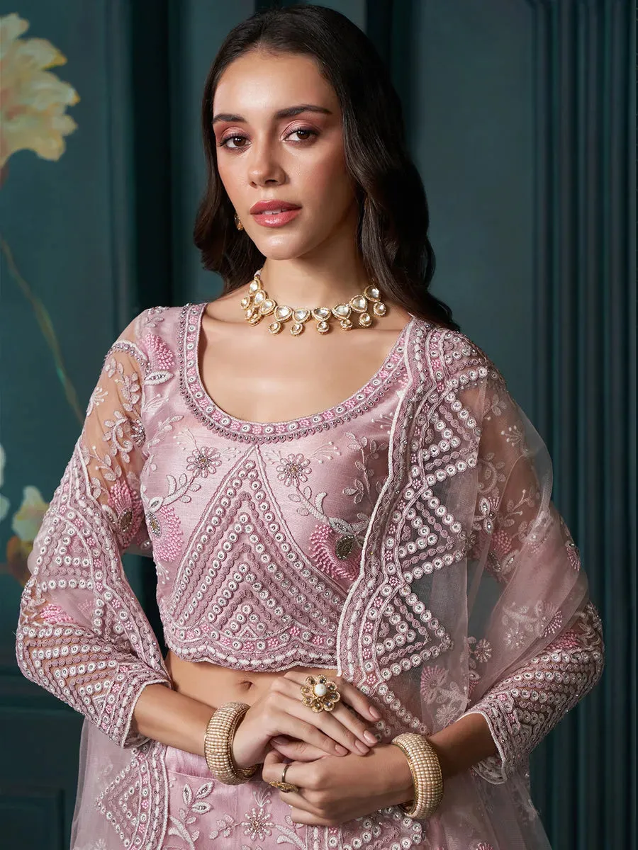 Exquisite Dusty Pink Embroidered Bridal Lehenga Choli