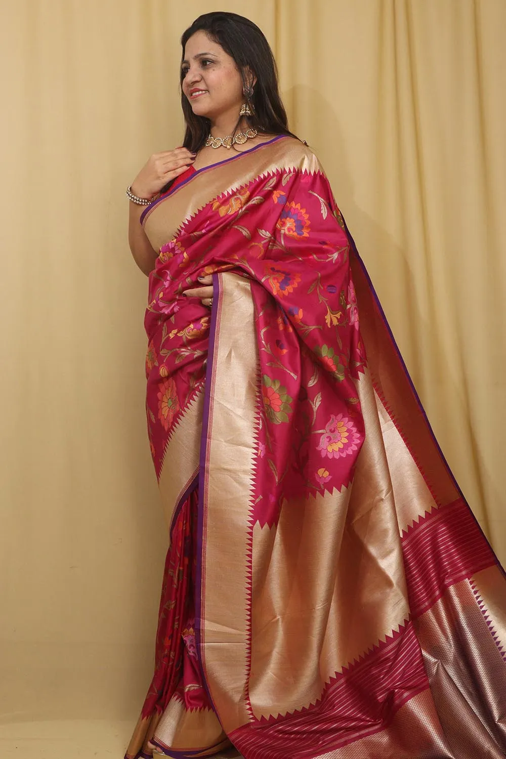 Exquisite Pink Banarasi Handloom Pure Katan Silk Meenakari Saree