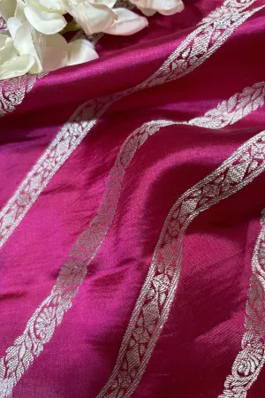 Exquisite Pink Banarasi Handloom Pure Silk Stripes Design Fabric ( 2.5 Mtr )