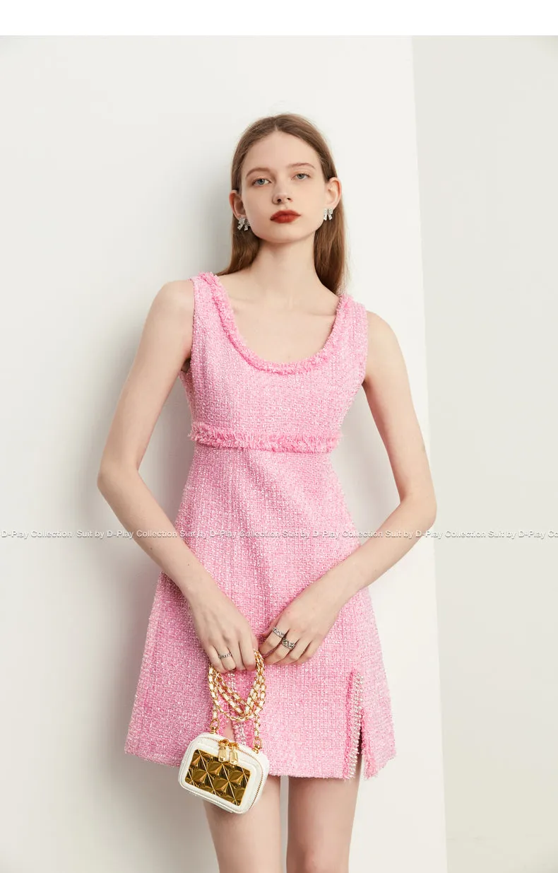 Fall Autumn light luxury bubblegum pink short sleeveless dress - Cien