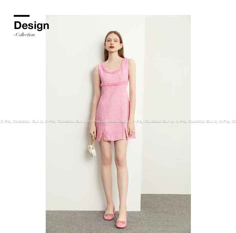 Fall Autumn light luxury bubblegum pink short sleeveless dress - Cien