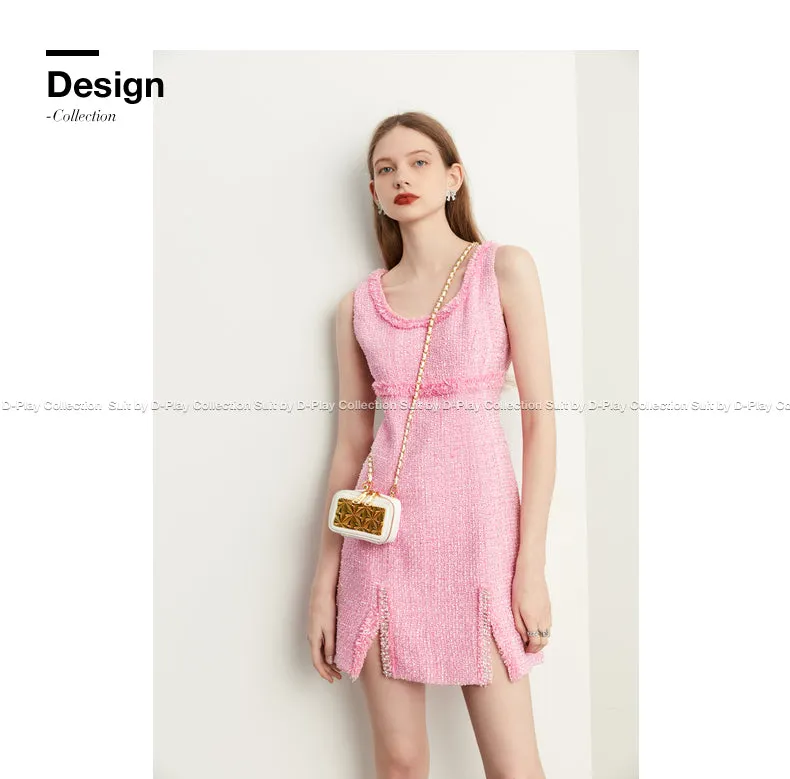 Fall Autumn light luxury bubblegum pink short sleeveless dress - Cien