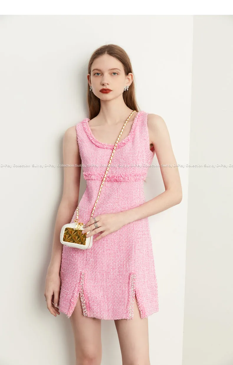 Fall Autumn light luxury bubblegum pink short sleeveless dress - Cien