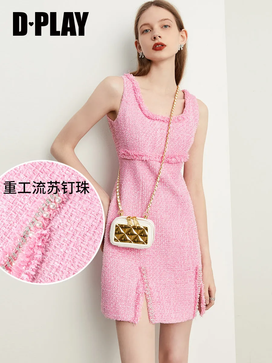 Fall Autumn light luxury bubblegum pink short sleeveless dress - Cien