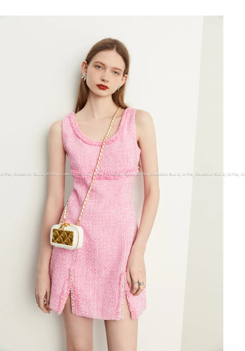 Fall Autumn light luxury bubblegum pink short sleeveless dress - Cien