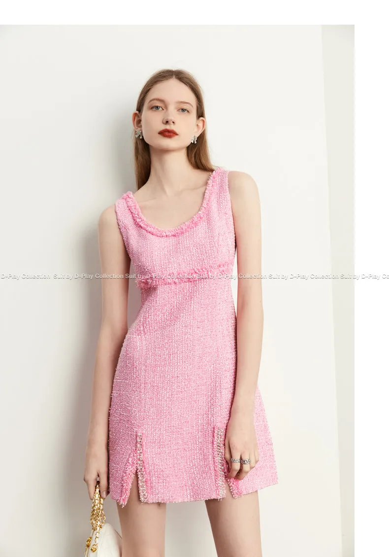 Fall Autumn light luxury bubblegum pink short sleeveless dress - Cien