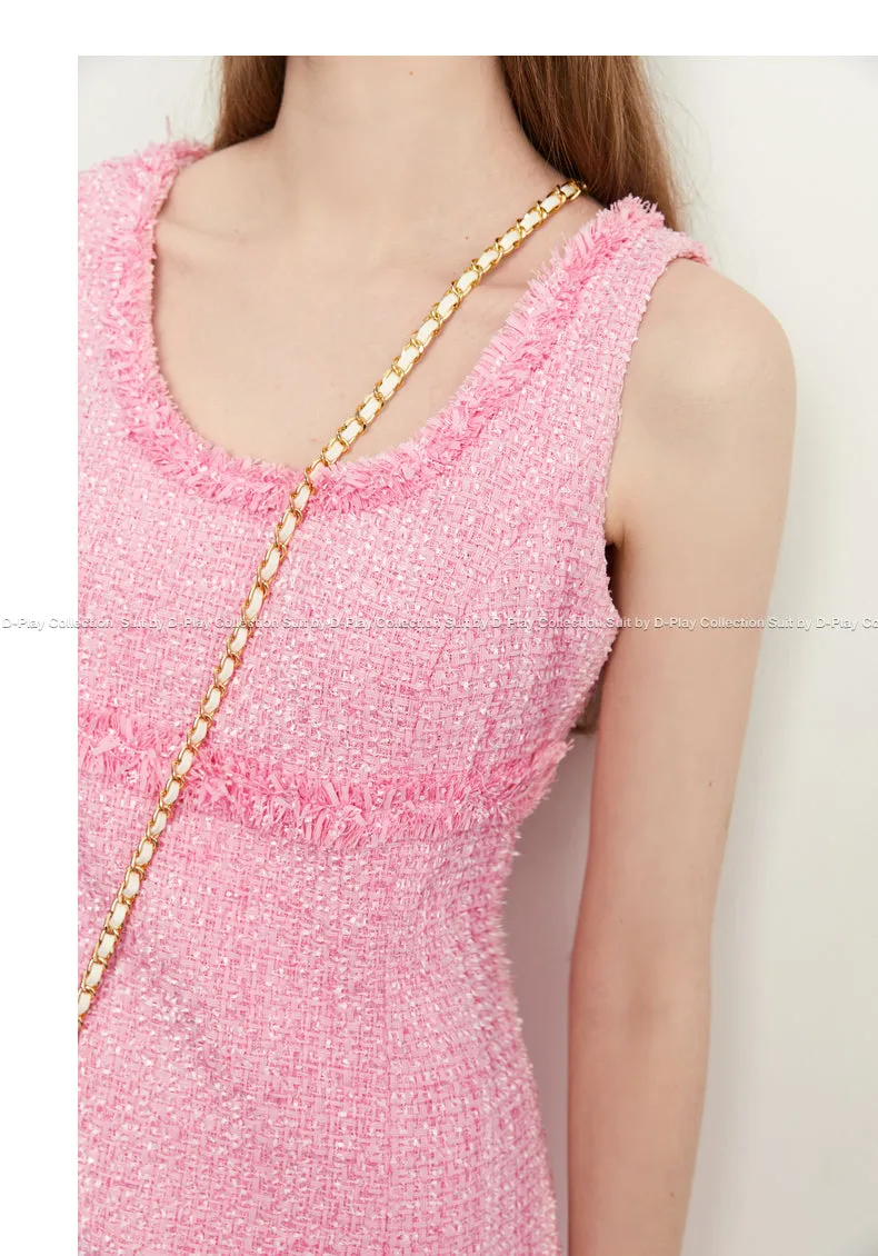 Fall Autumn light luxury bubblegum pink short sleeveless dress - Cien