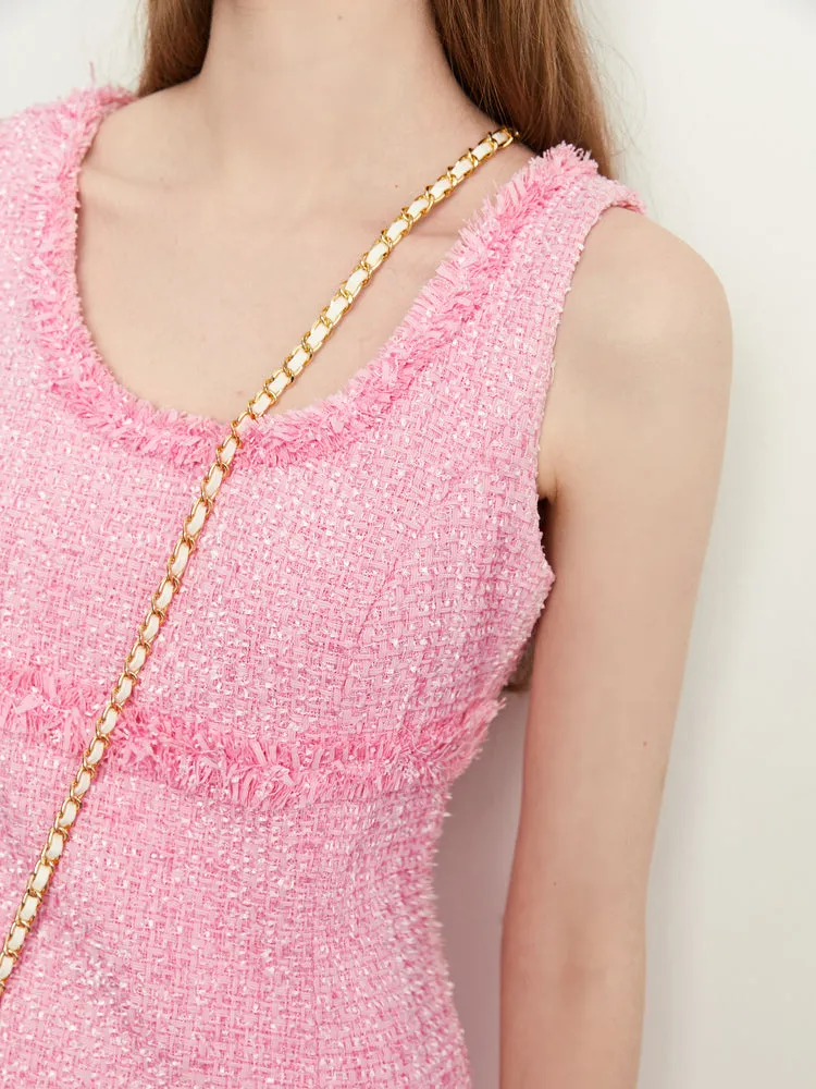 Fall Autumn light luxury bubblegum pink short sleeveless dress - Cien