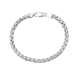 FANCIME Mens Thick Wheat Link Sterling Silver Bracelet