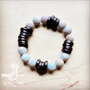 Frosted Aqua Terra and Wood Stretch Bracelet (808y)