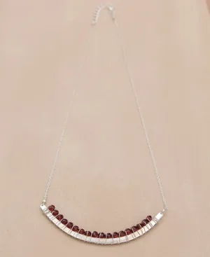 Garnet Gemstone Curved Bar Necklace