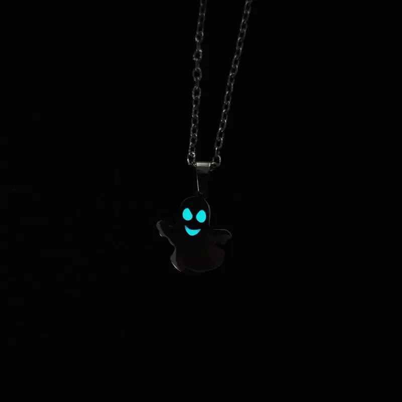 Glow In The Dark Necklace for Men Stainless Steel Punk Necklaces Luminous Butterfly Heart Pendant Party Jewelry Gift for Women