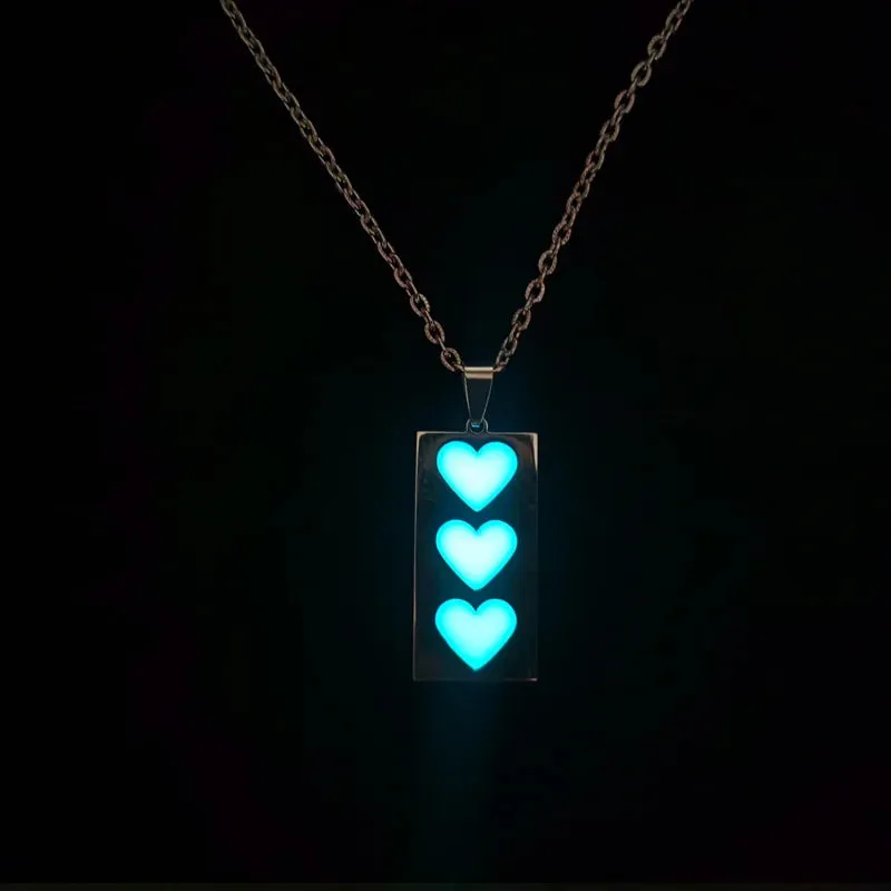 Glow In The Dark Necklace for Men Stainless Steel Punk Necklaces Luminous Butterfly Heart Pendant Party Jewelry Gift for Women