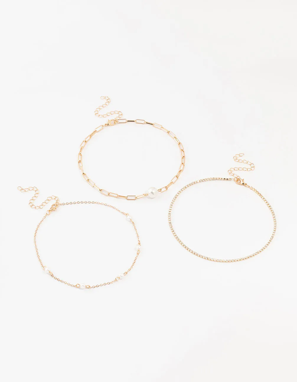 Gold Cupchain Pearl Chokers 3-Pack