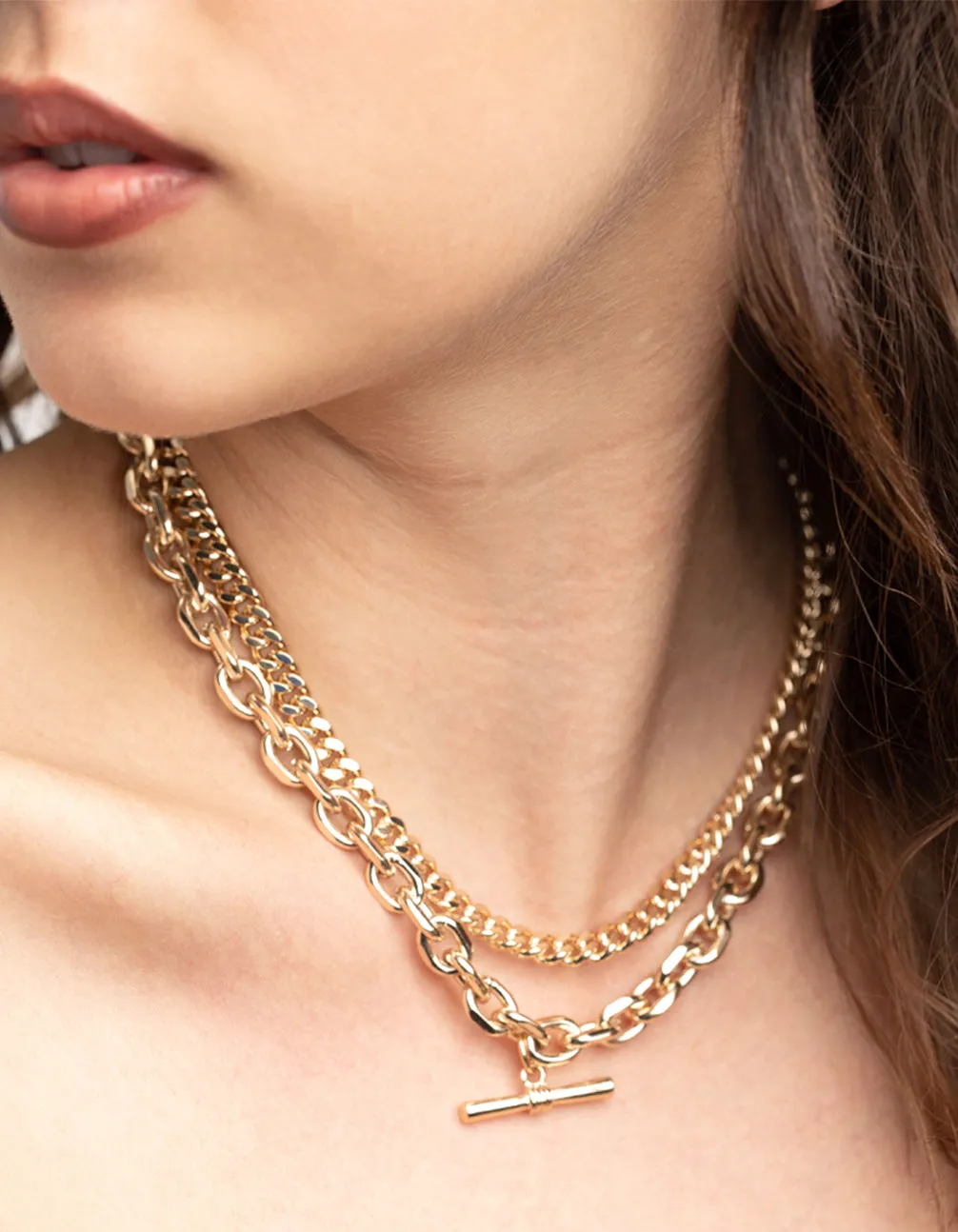 Gold Fob Chain Layered Necklace