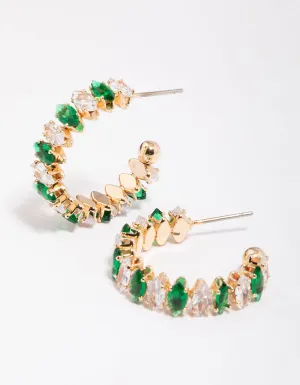 Gold Marquise Cubic Zirconia Hoop Earrings