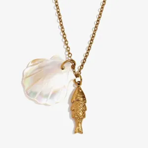 Gold Seashell and Starfish Necklace – Trendy Coastal Jewelry