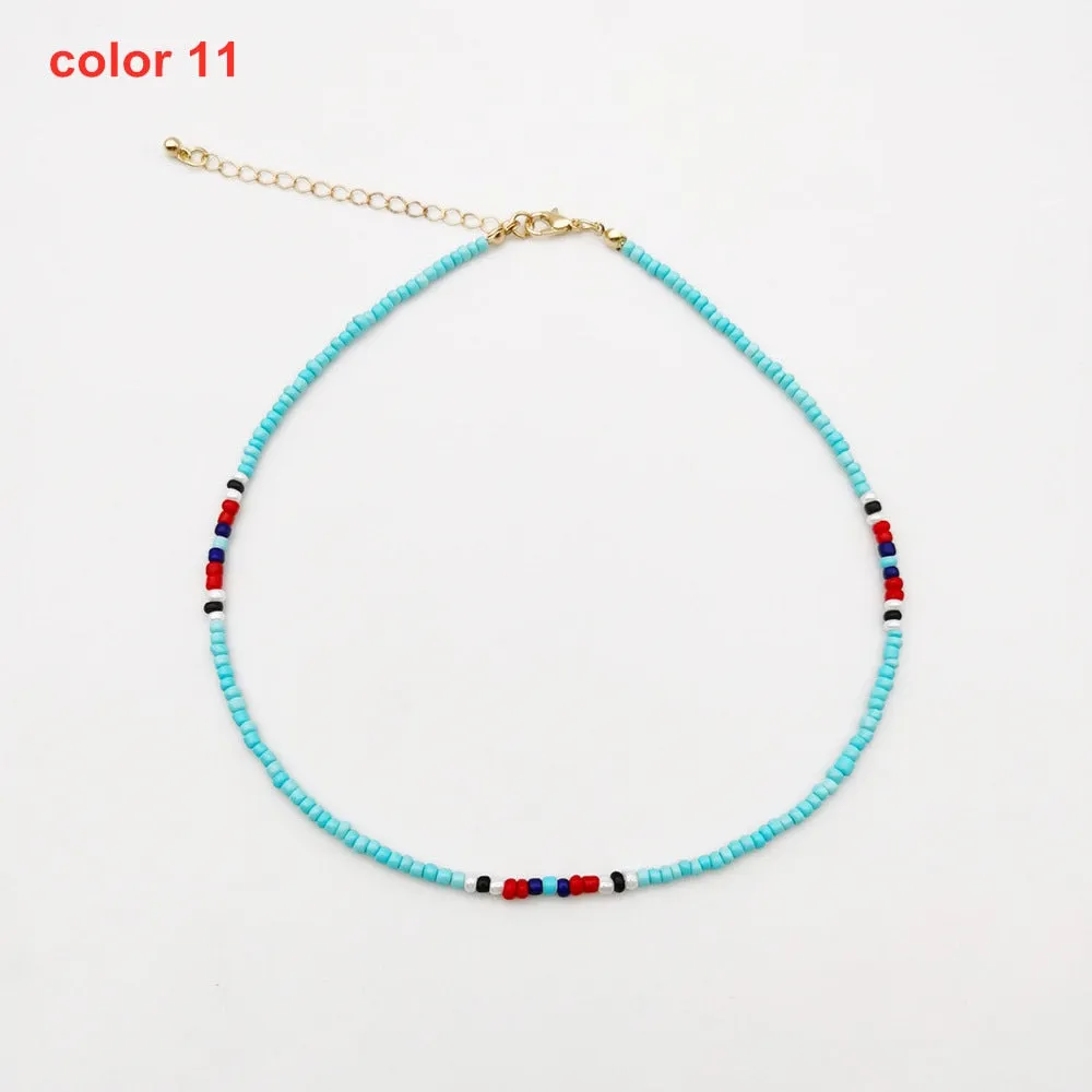 Handmade Seed Bead Choker Fashion Bohemian Colorful Beaded Short Collar Necklace For Women Beach Party Jewelry Gift