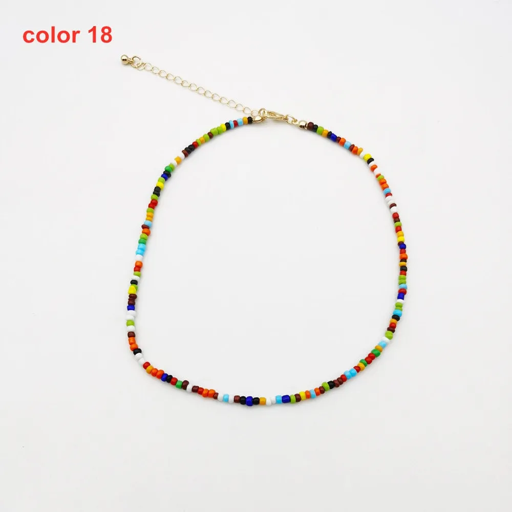 Handmade Seed Bead Choker Fashion Bohemian Colorful Beaded Short Collar Necklace For Women Beach Party Jewelry Gift