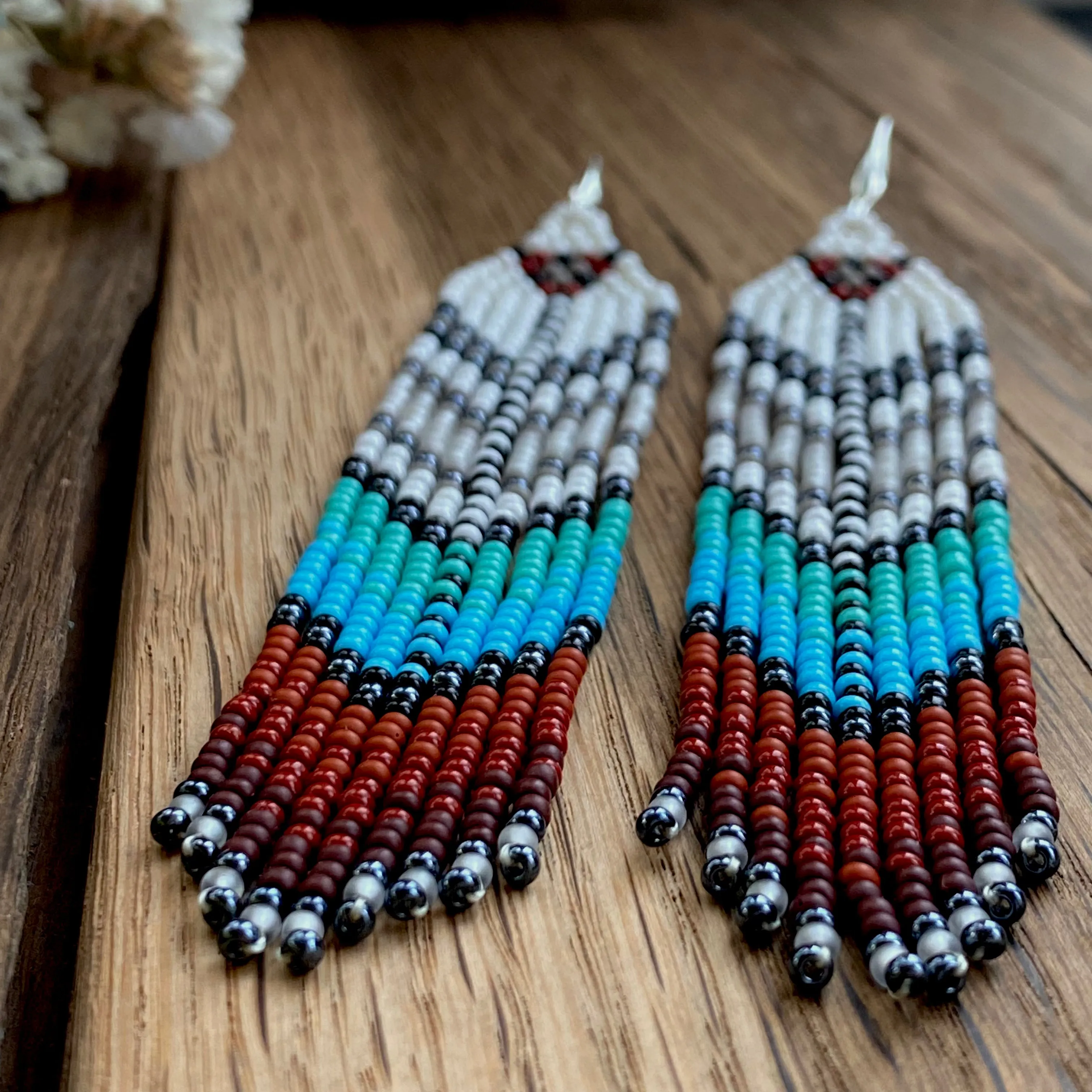 Handmade seed beaded Indigenous Earrings, Native inspired