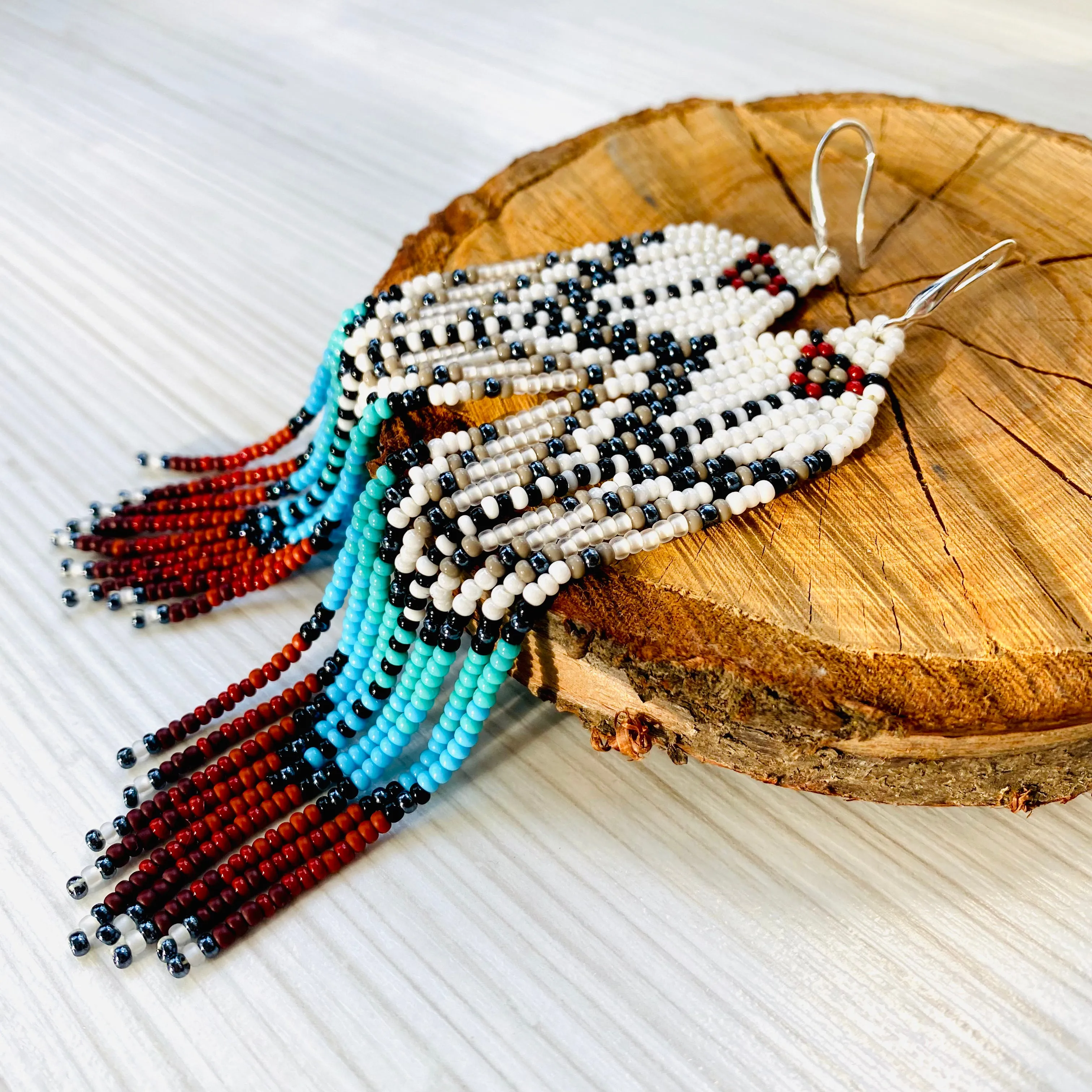 Handmade seed beaded Indigenous Earrings, Native inspired