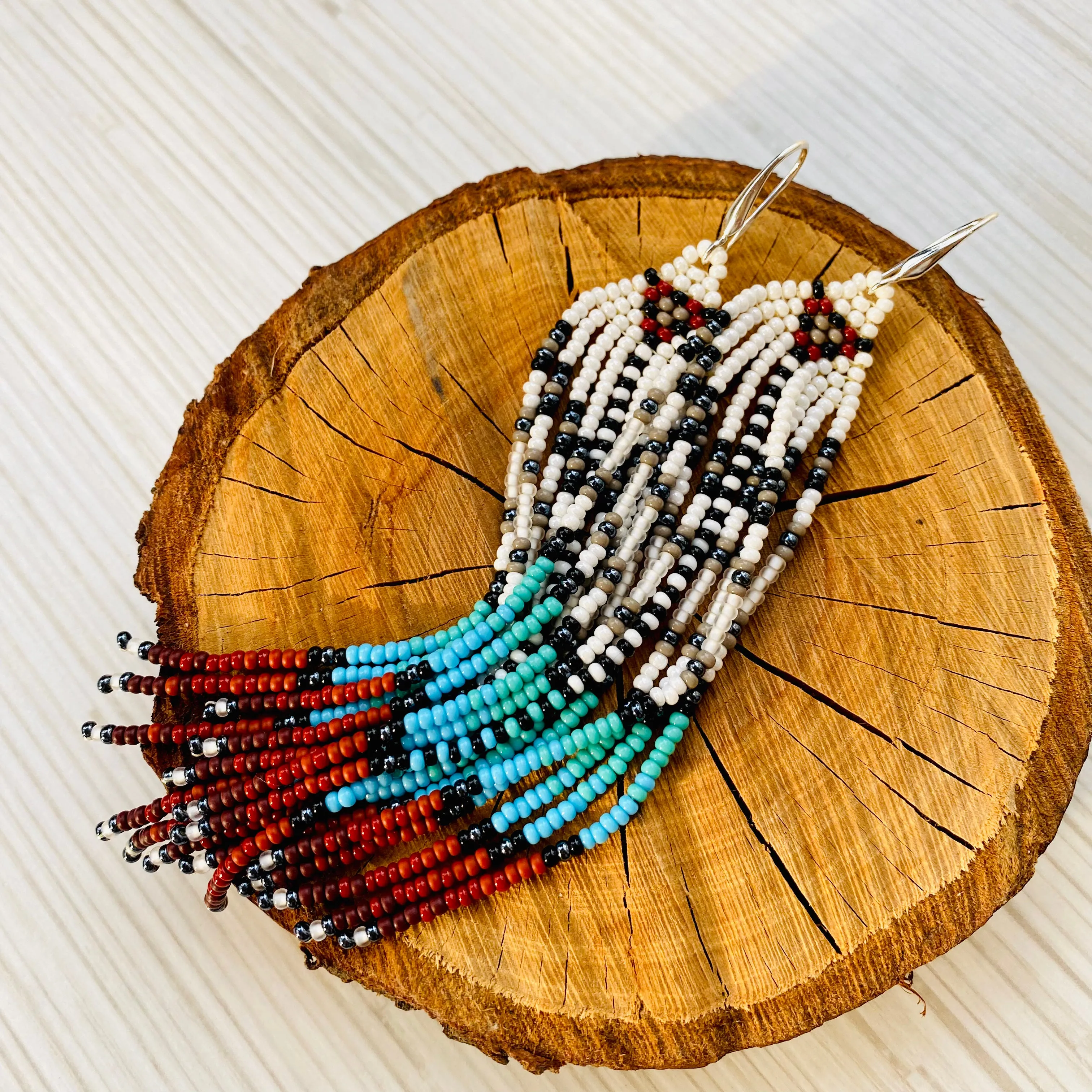 Handmade seed beaded Indigenous Earrings, Native inspired